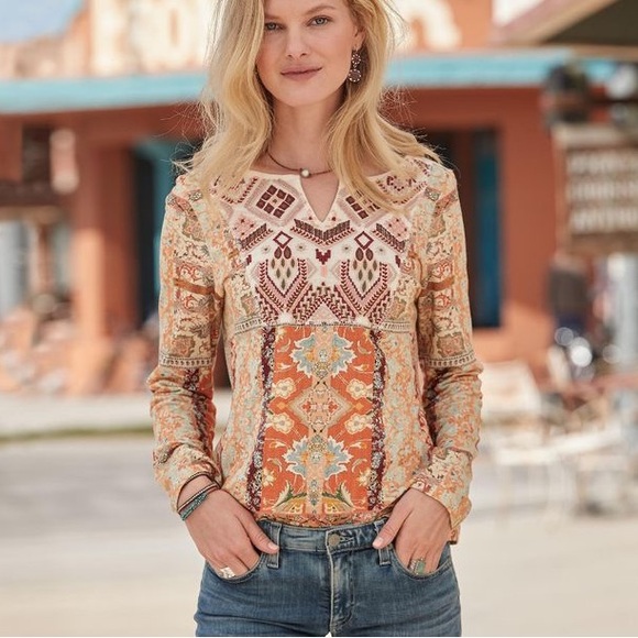 Sundance Madison Embroidered Patchwork Print Long Sleeve Tee - S - Picture 12 of 12